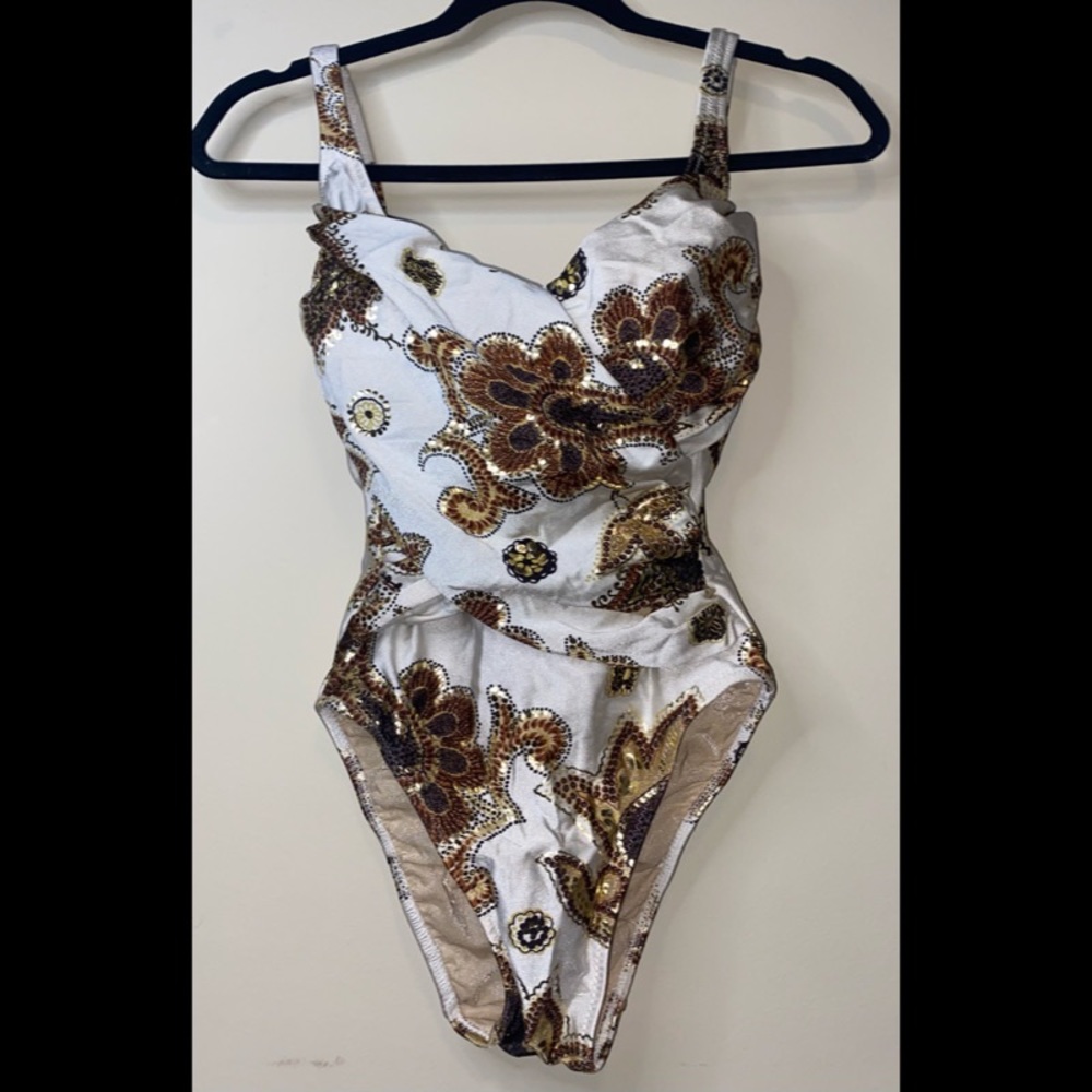 Vintage Gottex Gold Floral One-Piece Swimsuit – Made in Italy, Size 6